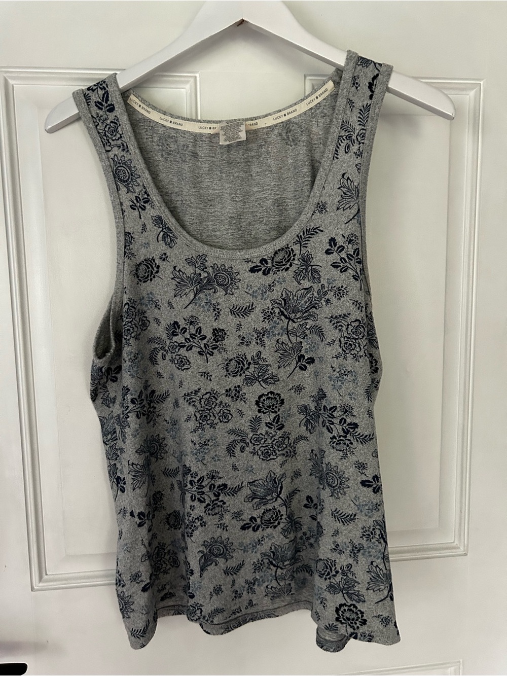 Lucky Brand Heather Gray Tank with Navy Floral Print